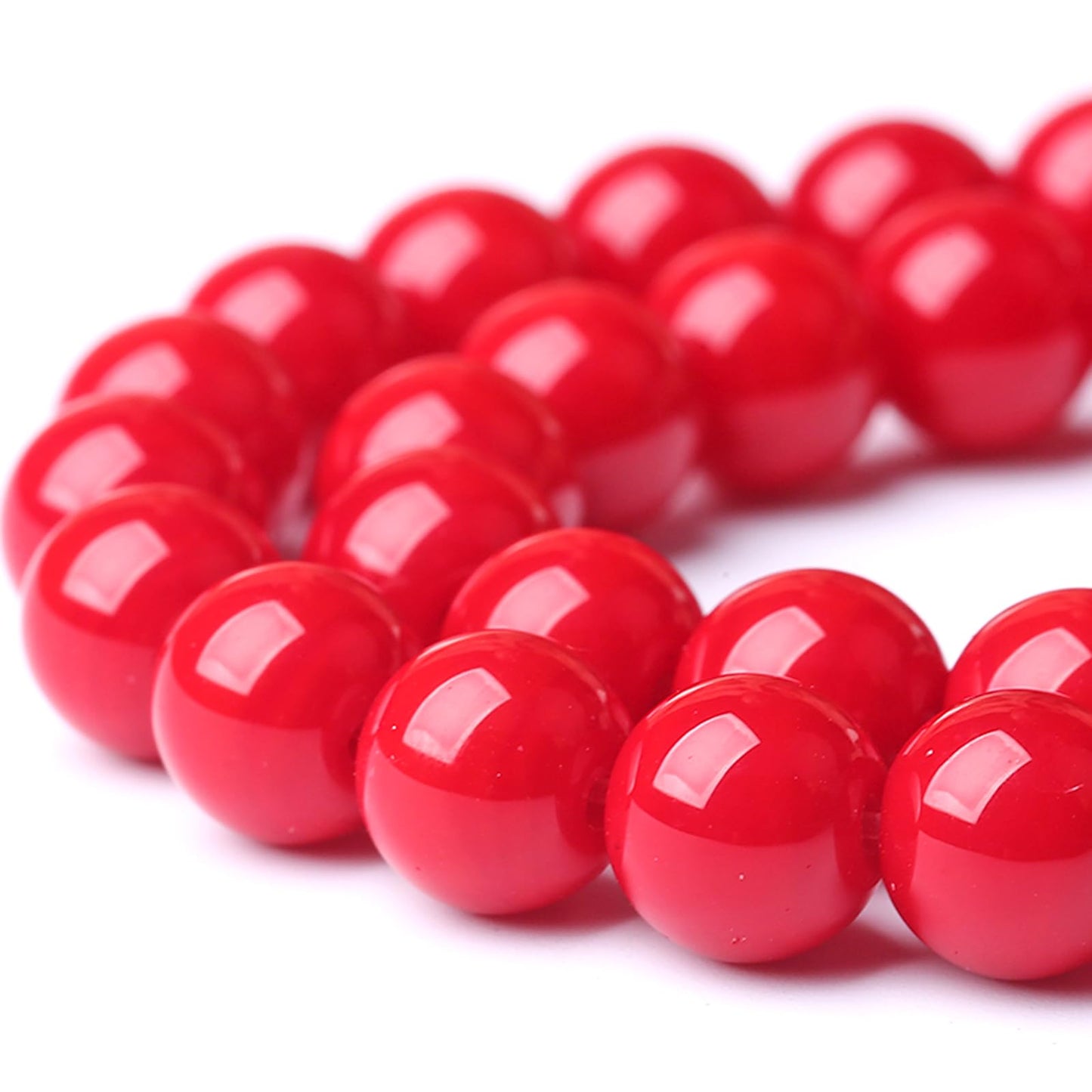 10MM Coral Red Glass Beads Natural Stone Crystal Energy Round Loose Beads for Jewelry Making Bracelet 72pcs 2 Strands 32"