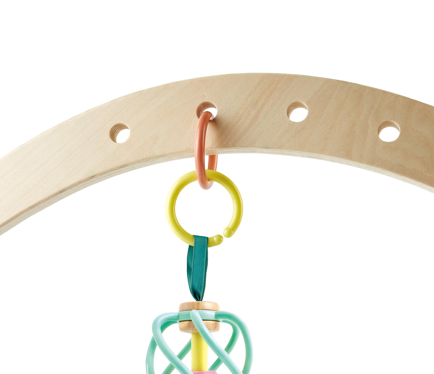 Hape Apple Grab Toy - Silicone & Wood Baby Rattle & Teether – Sensory Development Toy with Gentle Sound, Soft Chewable Rings, Easy Attachment for Crib & Stroller – for Babies 0-18 Months