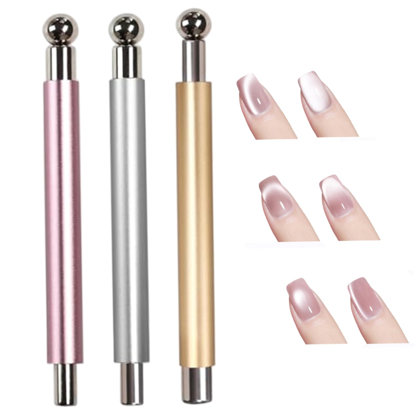 Nail Magnets for Nail Art, 3PCS Cat Eye Magnet for Nails 4 Inch Double-Head Cat Eye Gel Polish Magnet for Home DIY, Salon