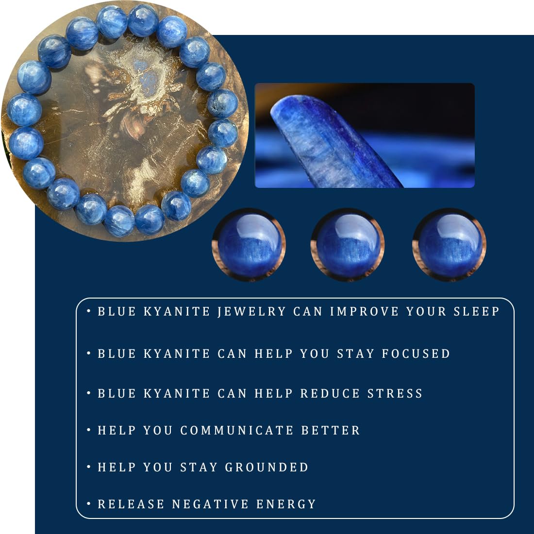 OwizJade Kyanite Bracelet 8MM for Women Men Beads | Control of Your Life - Fits for About 7" Wrist | Anxiety & Stress Relief | Absorb Negative Energy | Come With Box & Velvet Pouch & Beading Kit