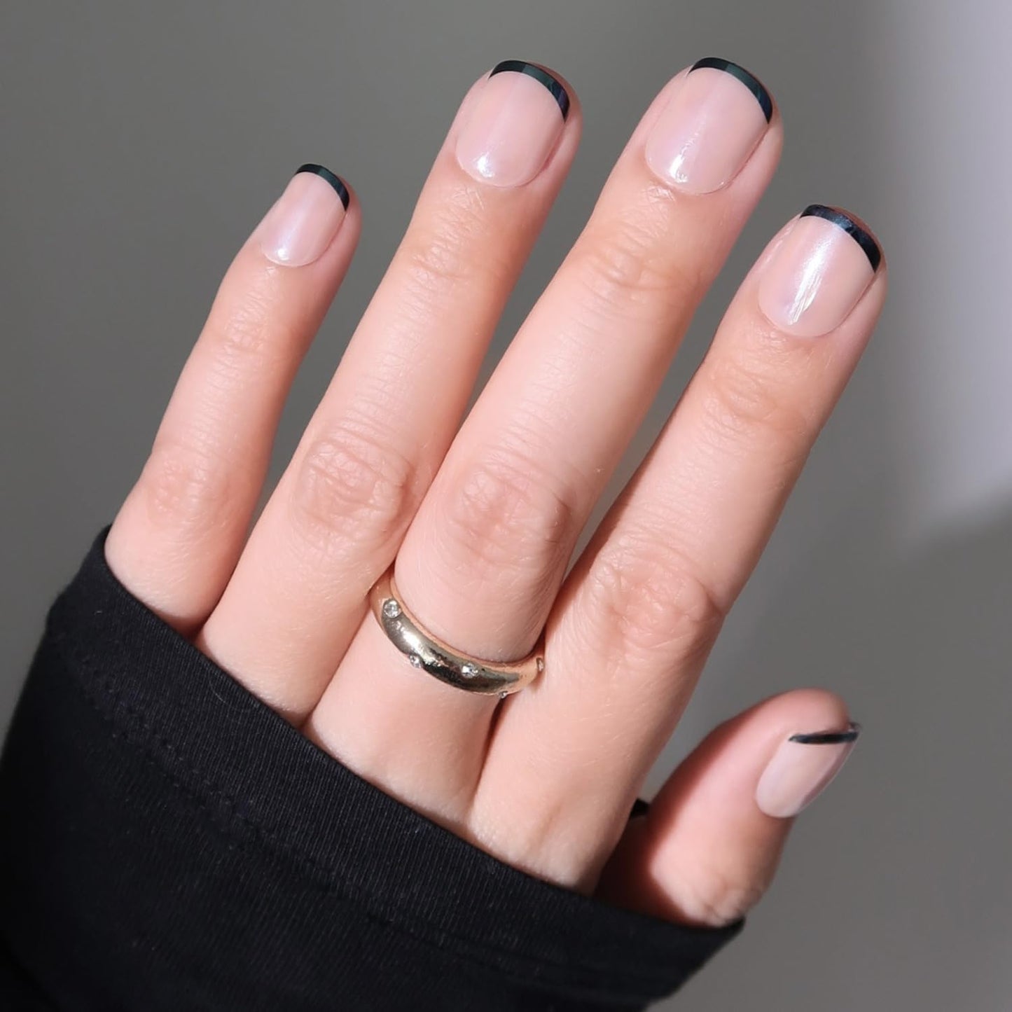 Glamnetic Press On Nails - Super Short Round Fake Nails, Black French Tip Nails, Burnt Miso | 12 Sizes - 30 Nail Kit with Glue | Gift for Mom
