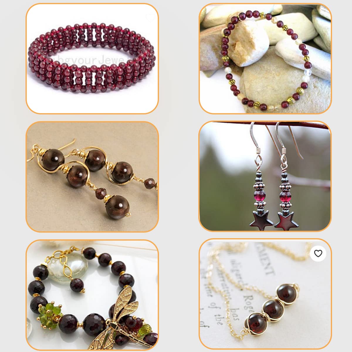 GEM-Inside Garnet Gemstone Loose Beads 8mm Natural AAA Red Round Crystal Energy Stone Power for Jewelry Making 15"