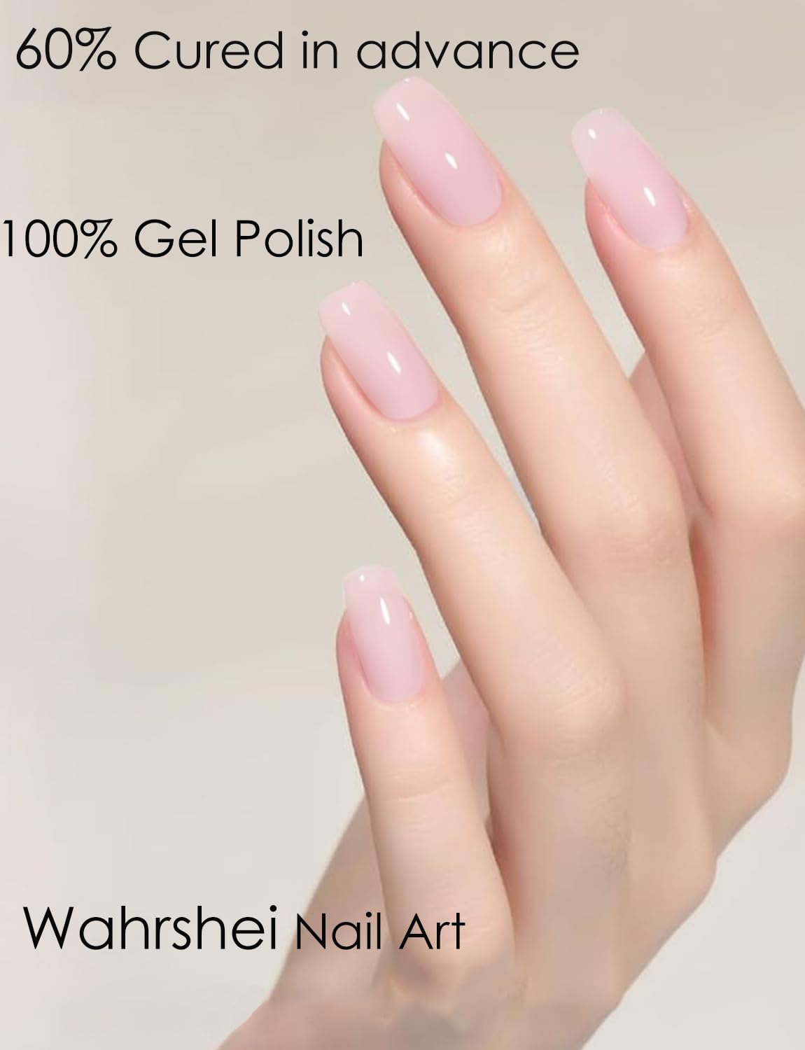 Wahrshei Semi Cured Gel Nail Strips, 20pcs Transparent Milky Pink, UV Cured Gel Nail Wraps for Home Nails DIY