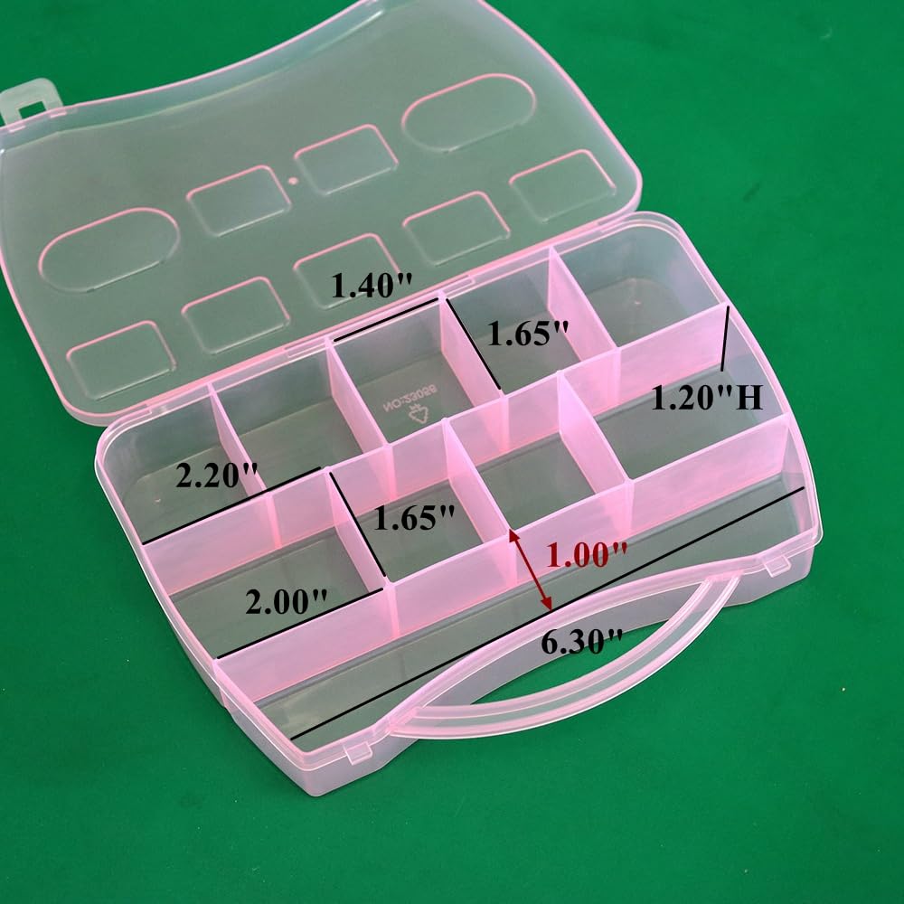 BangQiao 4 Pack Fixed 10 Grids Small Clear Pink Plastic Storage Case with Handle, Mini Cute Organizer Box for Gift Giving, Birthday, Event, Party, Jewelry, Ornaments, Craft Supplies, DIY Accessories