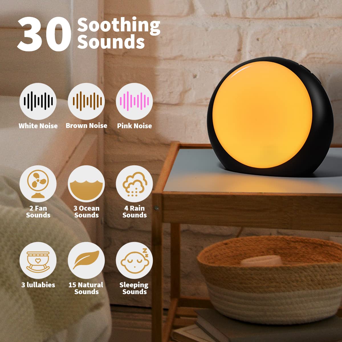 Loud Brown Noise Sounds White Noise Machine 30 Soothing Sounds 12 Color Night Lights Auto-Off Timer Sleep Machine with Memory Function for Baby Kids Adult for Office Privacy White Elephant Gifts