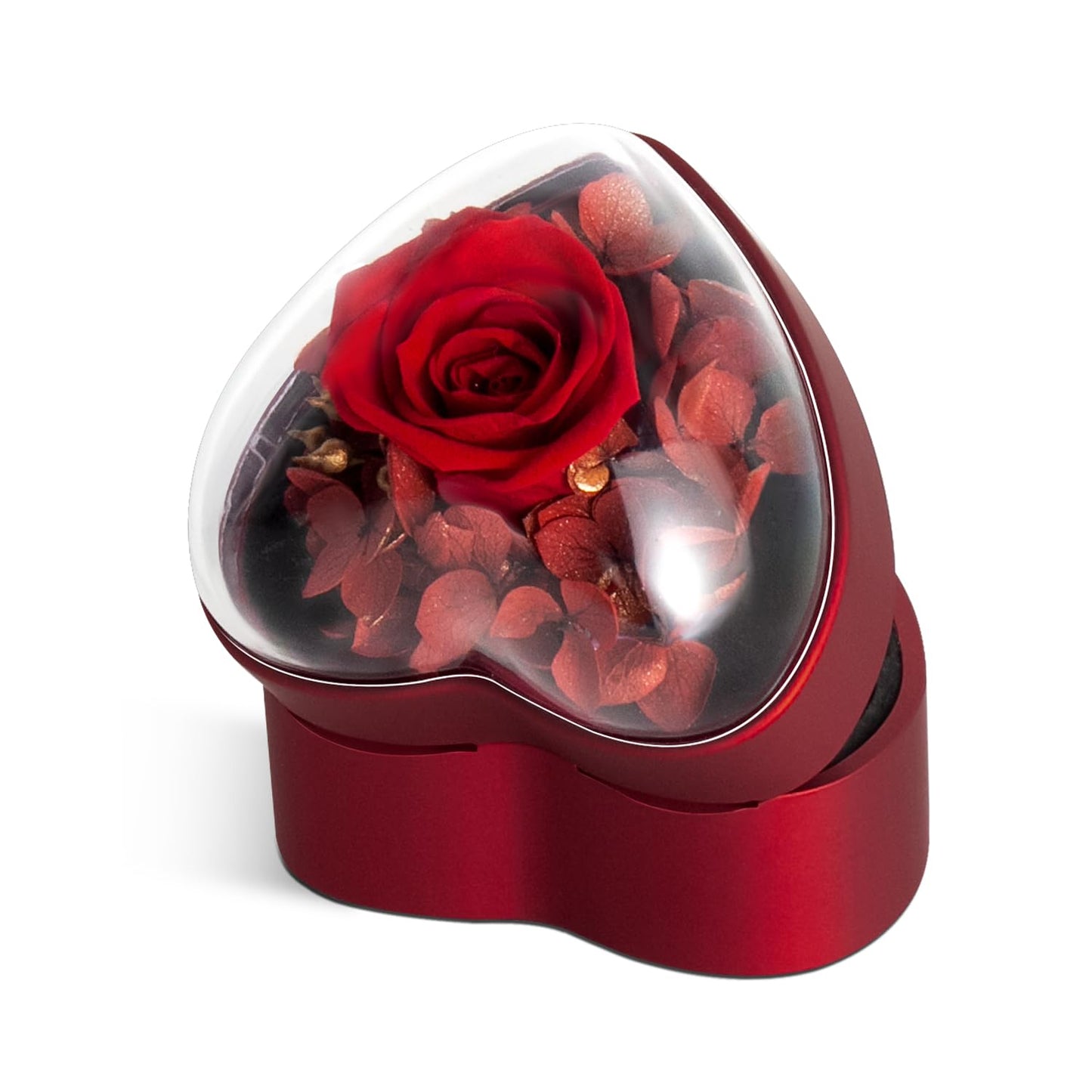 Wislist Engagement Ring Box for Proposal Promise, Eternal Flowers Rose Gifts for Valentines' Day, Heart Shaped Red Ring Box