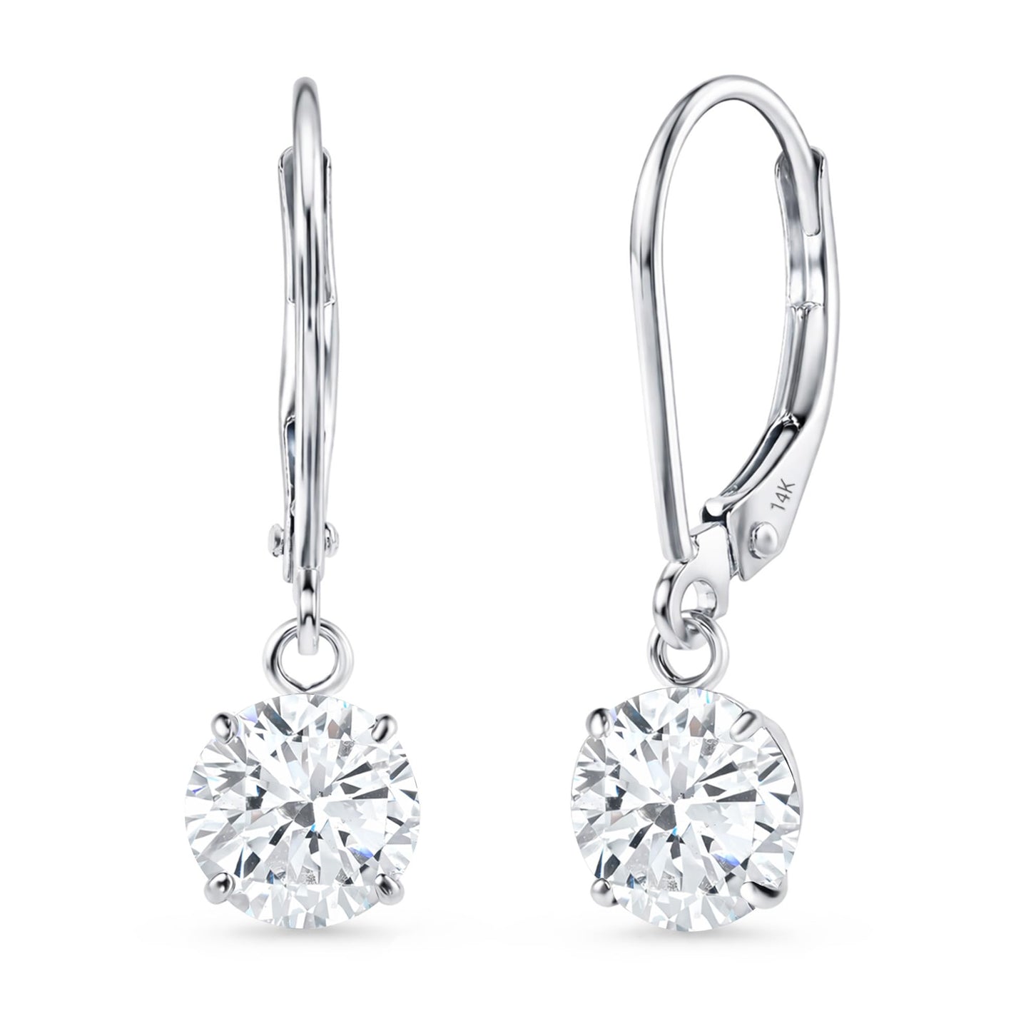 MAX + STONE Gold Leverback Cubic Zirconia Dangle Drop Earrings for Women | 2 CT.TW 14k Real White Gold
