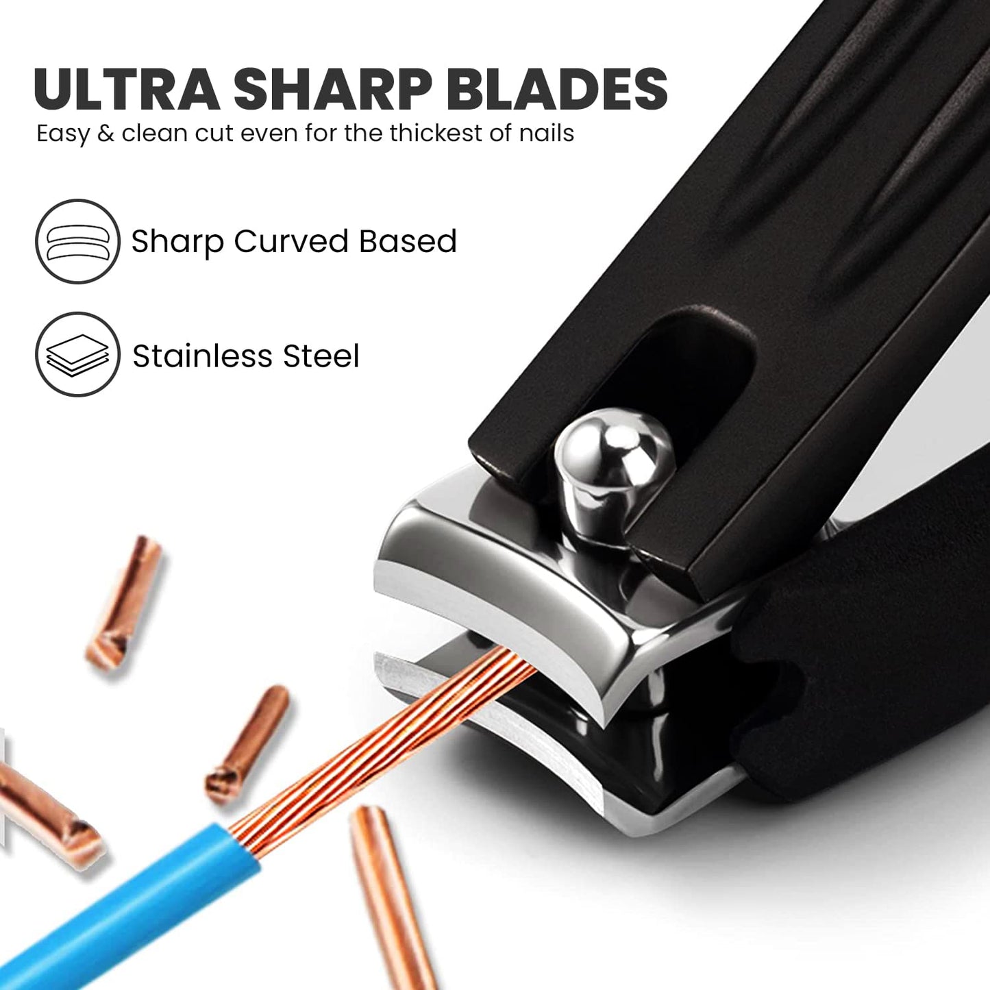 Ongle Precision Nail Clippers with Nail Catcher No Splash, Black Stainless Steel Manicure Tools