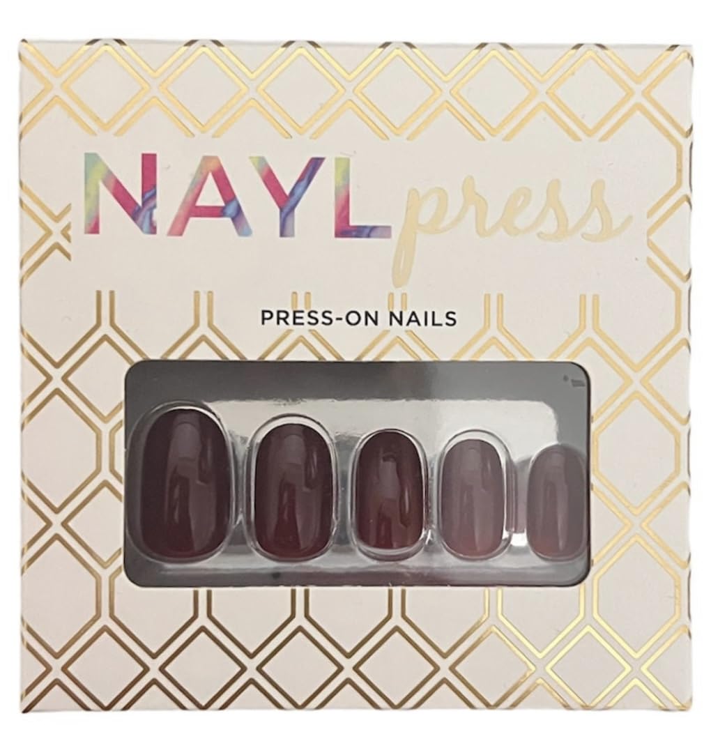 Naylpress Press On Nails - Crimson Cafe | Red Short Round Nails, Reusable | 12 Sizes, 24 Nail Set