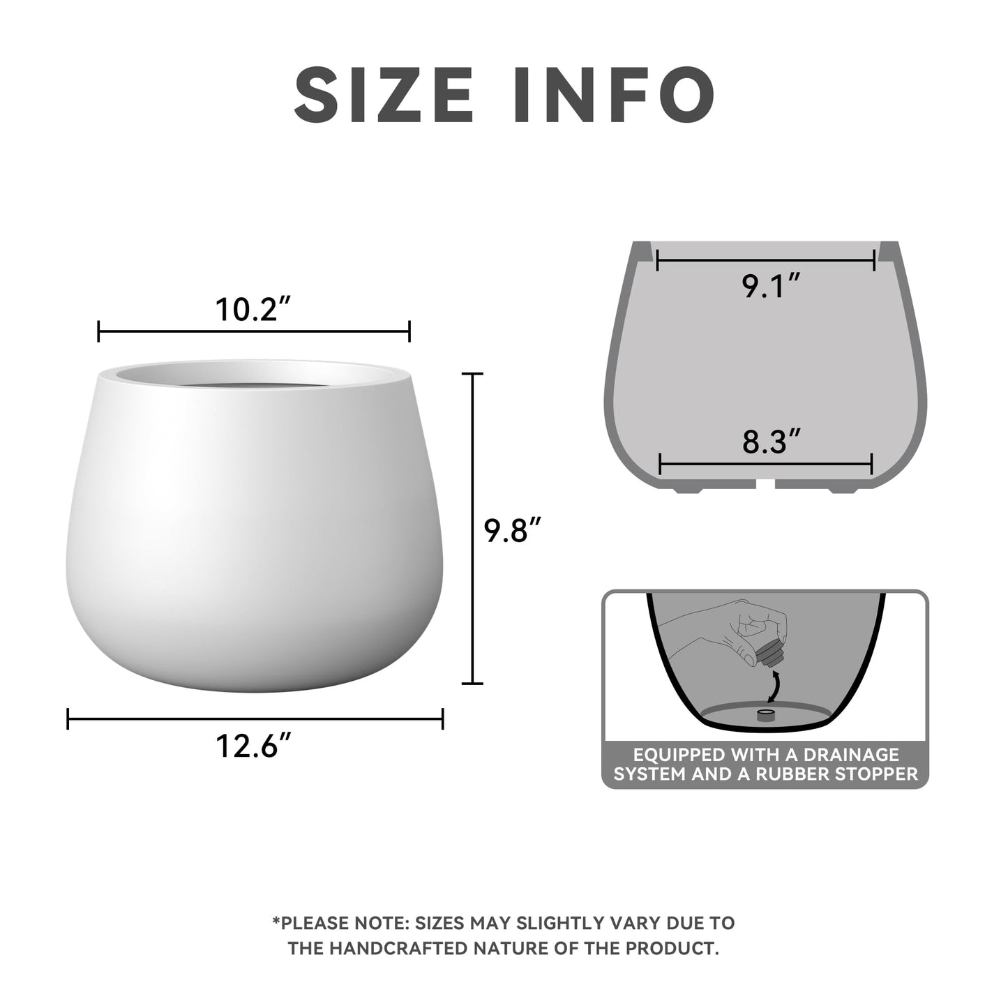 Kante Curva Series Planter, 10.2 Inch Round Concrete Flower Pot with Draiange Hole and Rubber Plug, Suitable for Indoor Plants, Home, Garden, Patio, White