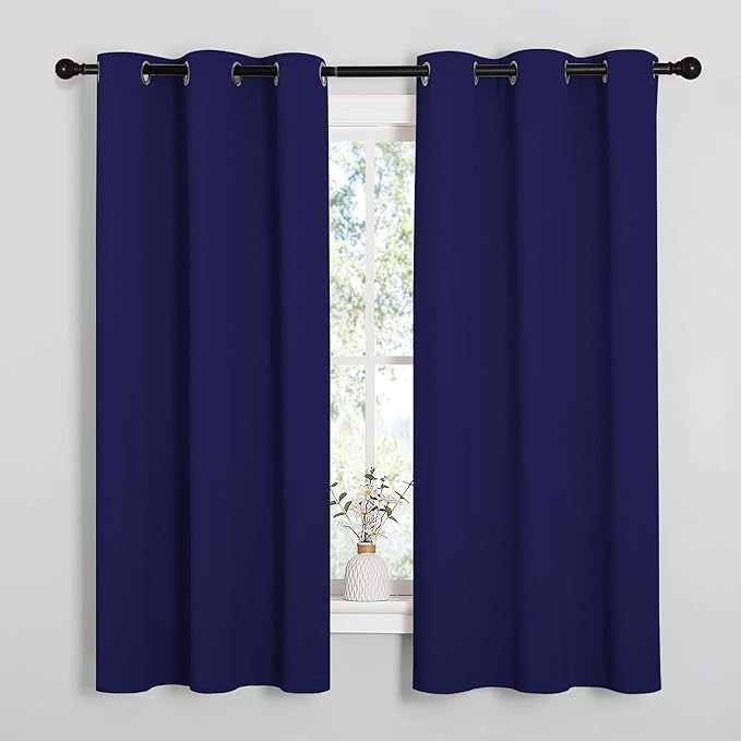 NICETOWN Navy Blue Blackout Curtains 48 inches Length for Laundry Room, 2 Panels, 42" Wide, Thermal Insulated Decoration Drapes for Short Window