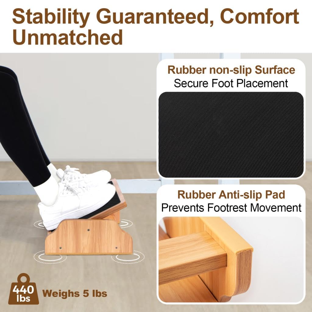 StrongTek Ergonomic Rocking Foot Rest for Under Desk, Adjustable Foot Stool with Non-Slip Surface, Three Positions for Comfort & Stability, Enhances Posture & Circulation, Ideal for Office & Home Use