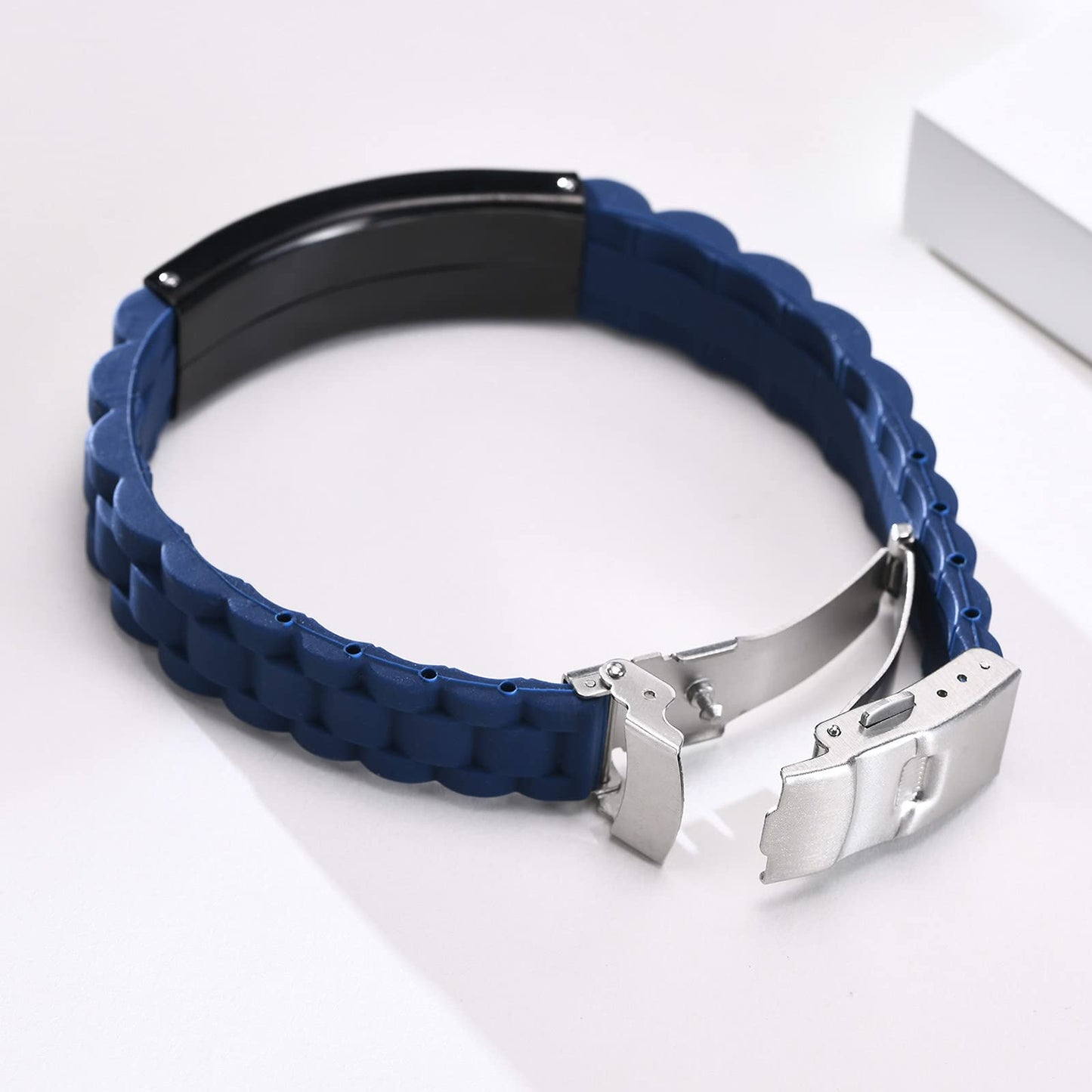 VNOX Blue Medical Alert Bracelets for Men & Women with Adjustable Sport Silicone Medical ID Bracelets Wristband