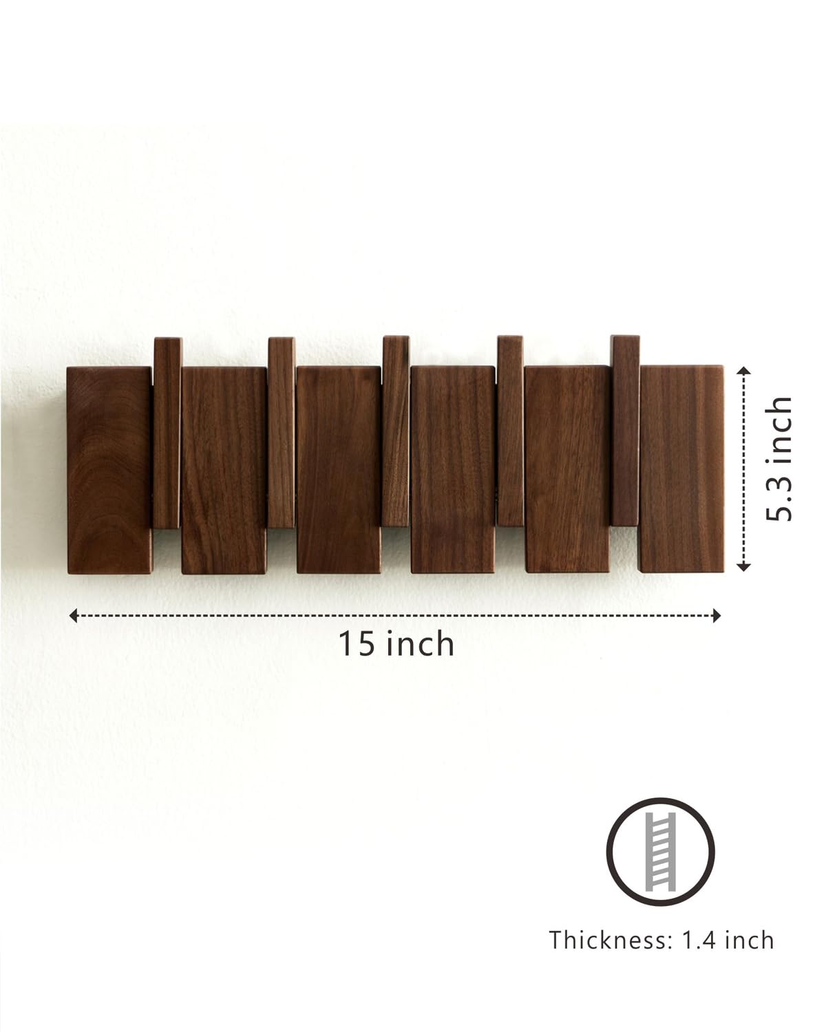 Wood Coat Rack Wall Mount - Large Walnut Piano Coat Rack wtih 5 Hooks for Hanging Clothes,Keys,Robes,Purse,Towels,Modern Decorative Wall hooks Heavy Duty Hanger Organizer for Bathroom/Bedroom/Entryway
