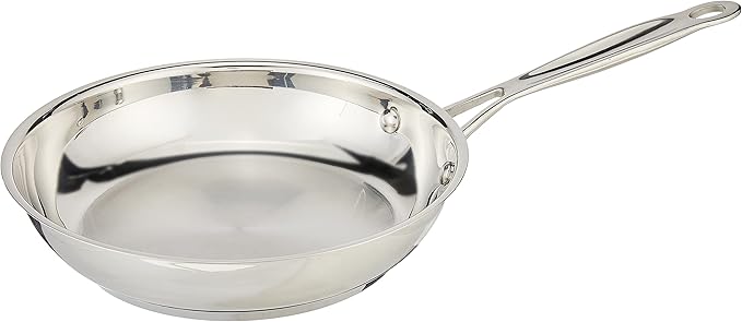 Cuisinart 8-Inch Open Skillet, Stainless Steel Skillet with Lid, Large Kitchen Pan, Dishwasher Safe, Compatible with Induction, Electric, Gas Cooktops, Oven Safe Saucepan, Cool Grip Handles