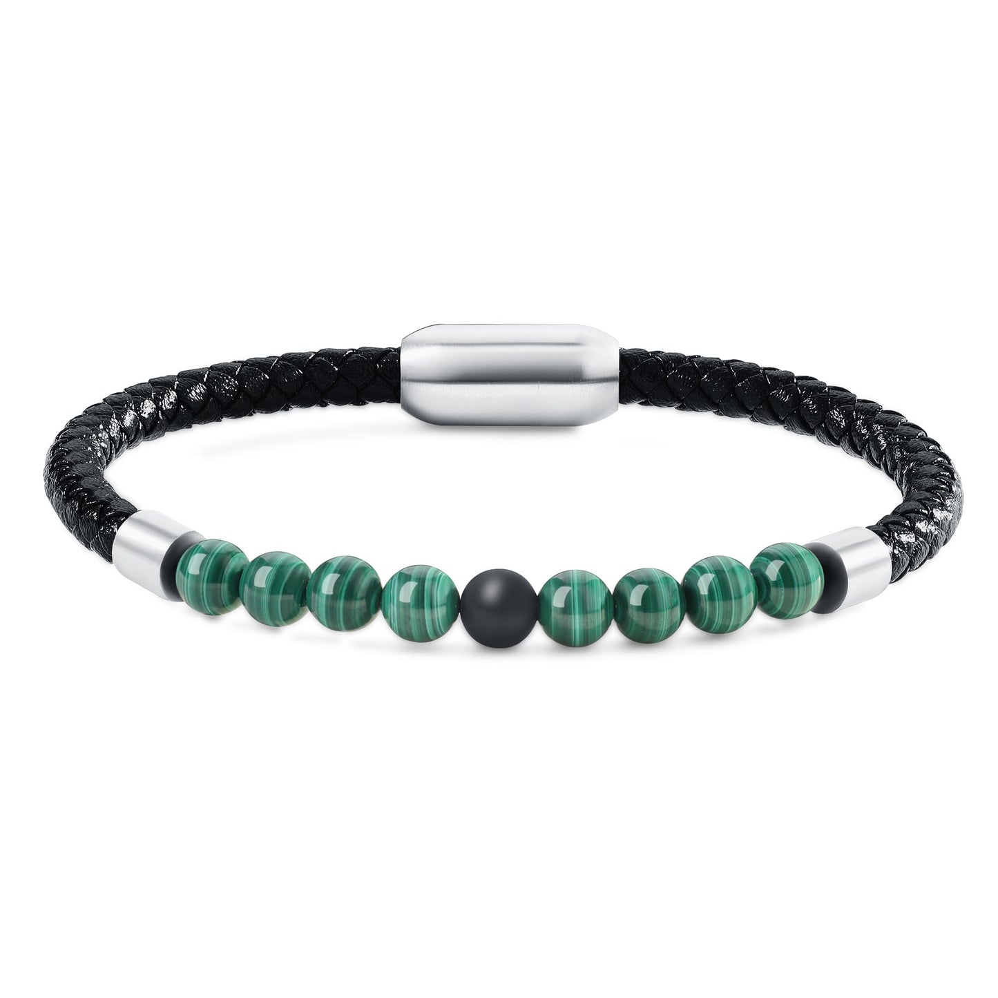 COAI Genuine Leather Bracelet, Malachite Onyx Bracelet for Men M