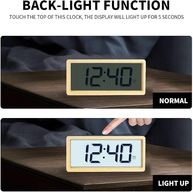everwood Wooden Digital Battery Operated Alarm Clocks for Bedrooms