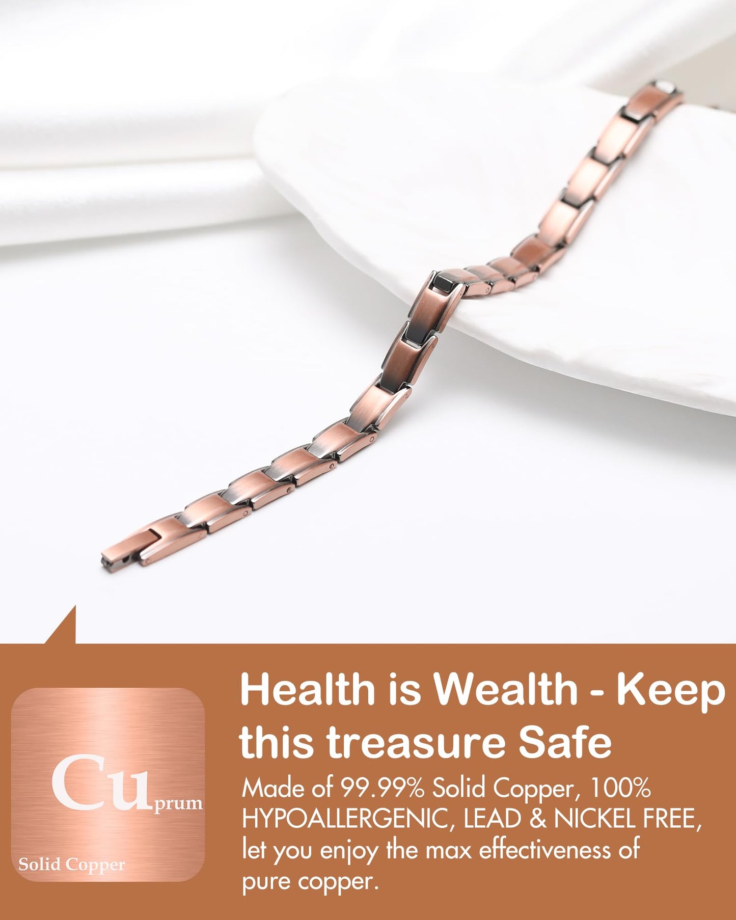 Feraco Copper Bracelet for Women Hand Forged 99.99% Pure Solid Copper Magnetic Bracelets with Pro Neodymium Magnets