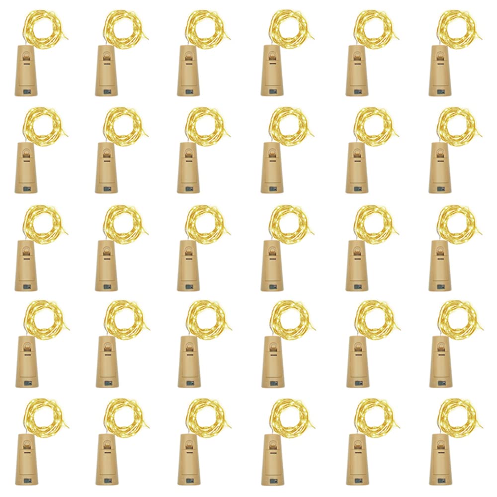 LoveNite Wine Bottle Lights with Cork, Battery Operated 30 Pack 20 LED Cork Shape Silver Wire Fairy Mini String Lights(No Bottles) for DIY, Party, Decor, Christmas, Halloween,Wedding (30, Warm White)
