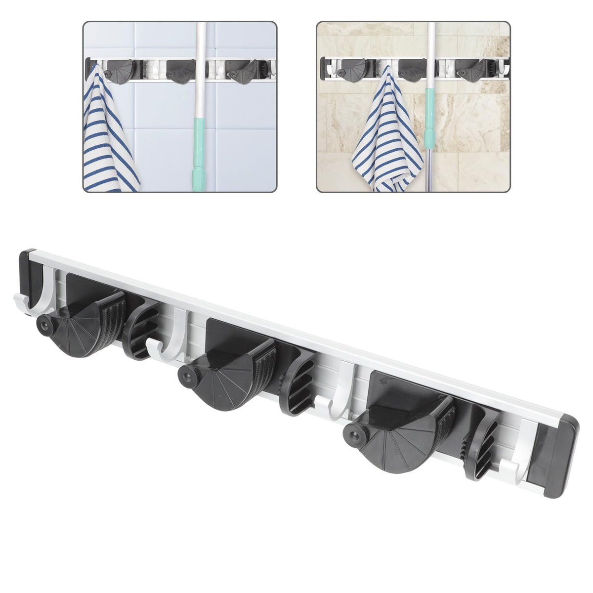 Space Aluminum Mop Holder Wall Mount Broom Hanger Hooks Nail