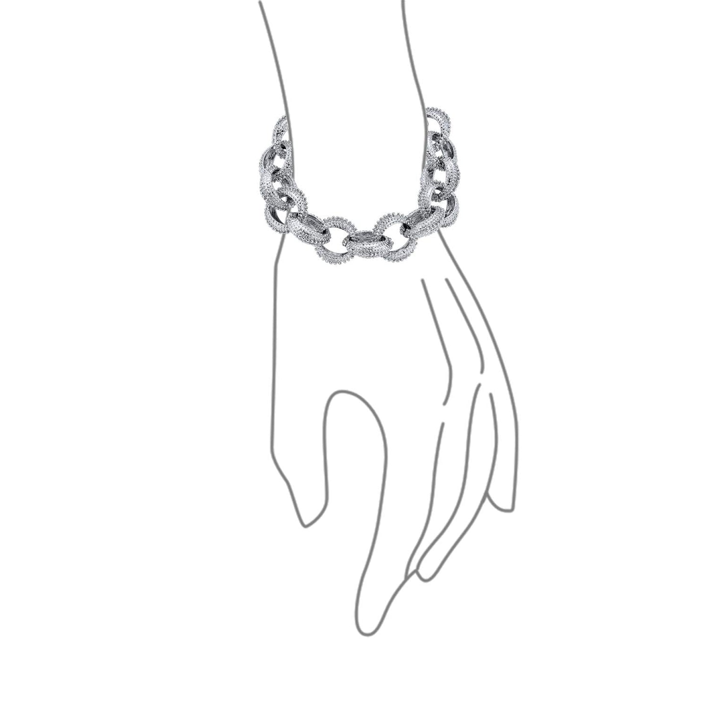 Bling Jewelry Fashion Chunky Oval Link Chain Statement Bracelet Matte Texture Silver Toggle Clasp Closure