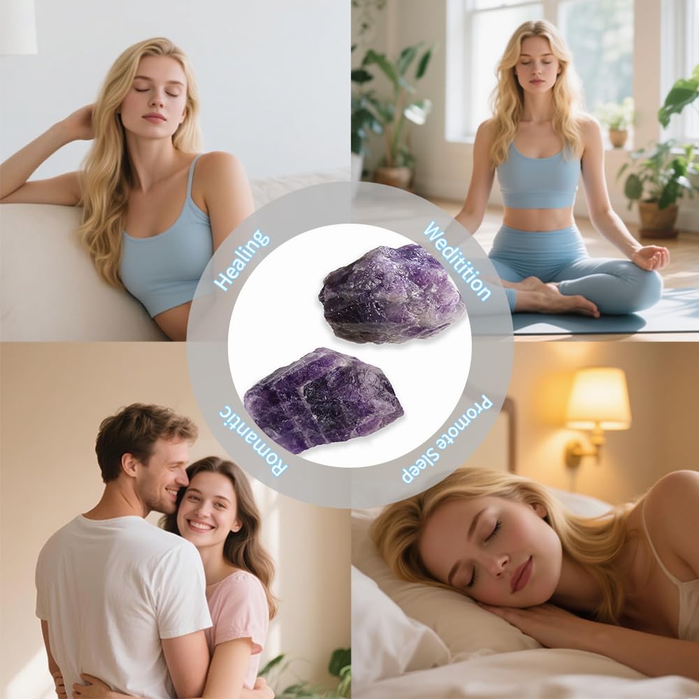 2PCS Natural Raw Stone Healing Crystals Bulk, Gemstones for Reiki, Meditation, Home Decor, Garden Fountain Rocks (Amethyst)