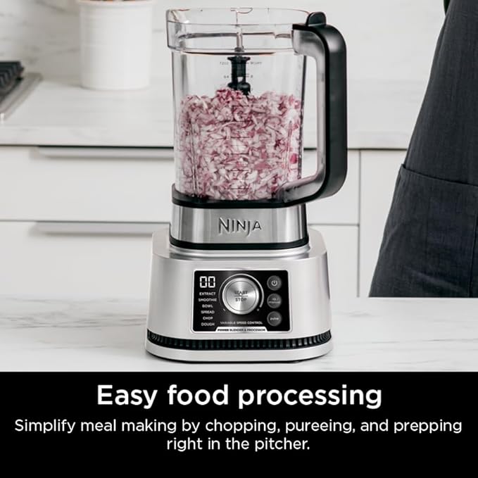 Ninja Blender For Kitchen | Food Processor Combo System | Smoothie Maker & Nutrient Extractor | 6 Functions for Bowls, Spreads, Dough, Shakes | 72-oz. Pitcher & To-Go Cups | Silver | SS351