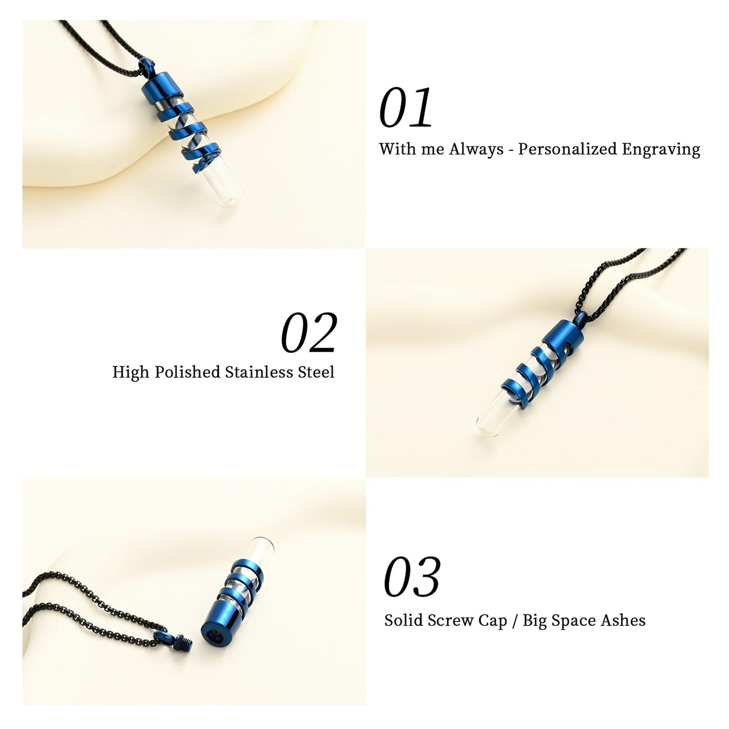 Oinsi Clear Glass Tube Cremation Urn Jewelry Ashes Holder Necklace Keepsake Memorial Pendant Including Box/Fill Kits