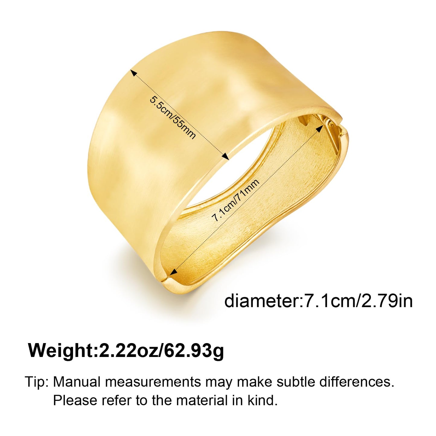 Wide Brushed Golden Cuff Bracelet for Women Statement Thicked Matte 14k Gold Plated Bangle Bracelet Chunky Big Open Cuff Bracelet
