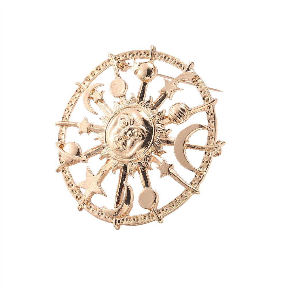 MUZHE Golden Star Moon Sun Galaxy Rudder Brooch Pin for Couple