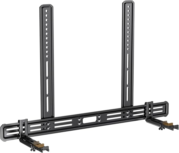 Perlegear Soundbar Mount, Sound Bar Mount with Holes/Without Holes, Sound Bar Mounts Under TV up to 15 lbs, Non-Slip Base Holder Extends 3.5” to 6”, Attach Speaker to TV or Wall