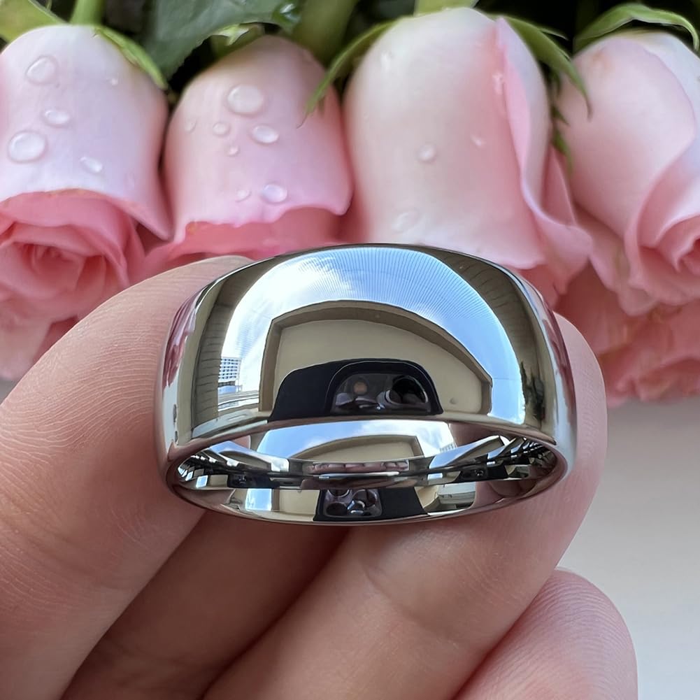TUTISS 10mm Tungsten Rings for Men Women Engagement Wedding Bands Domed Polished Comfort Fit Size 14