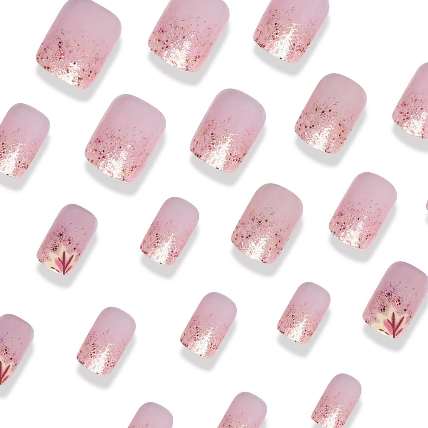 Thanksgiving Press on Short Nails Square Shaped Acrylic Glossy Full Cover Square Fall False Nails with Maple Leaf Designs Artificial Autumn Leaves Glue ons Square Fake Nails for Women Girls(YS06)