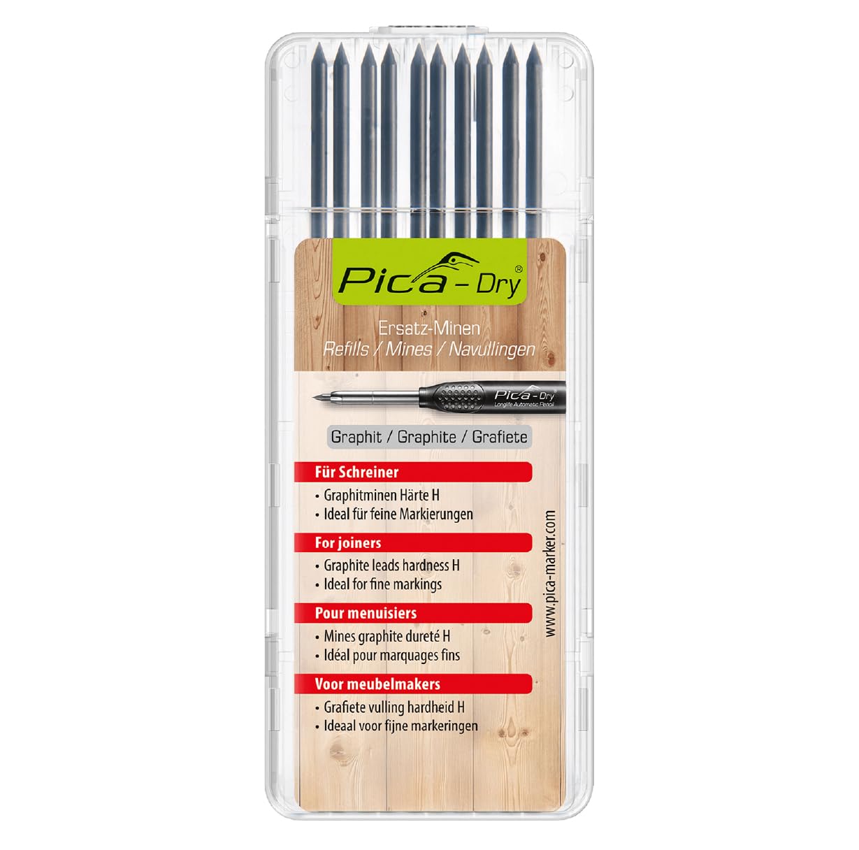 Pica Dry – Pack of 10 Graphite H Leads (with Blister Pack)