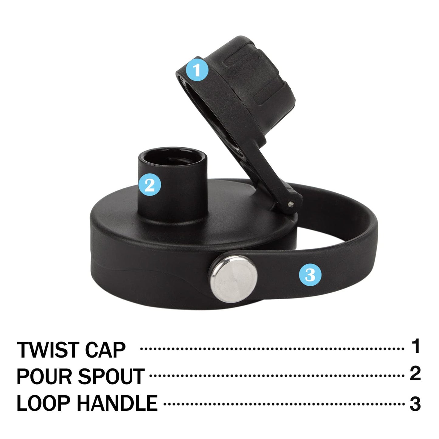WishDirect Wide Mouth Twist Lid with Flexible Handle Compatible with Hydro Flask 12/16/18/20/32/40/64 Oz, Fits Simple Modern, Takeya, Iron Flask and Most Wide Mouth Water Bottles (Black, 2 Pack)