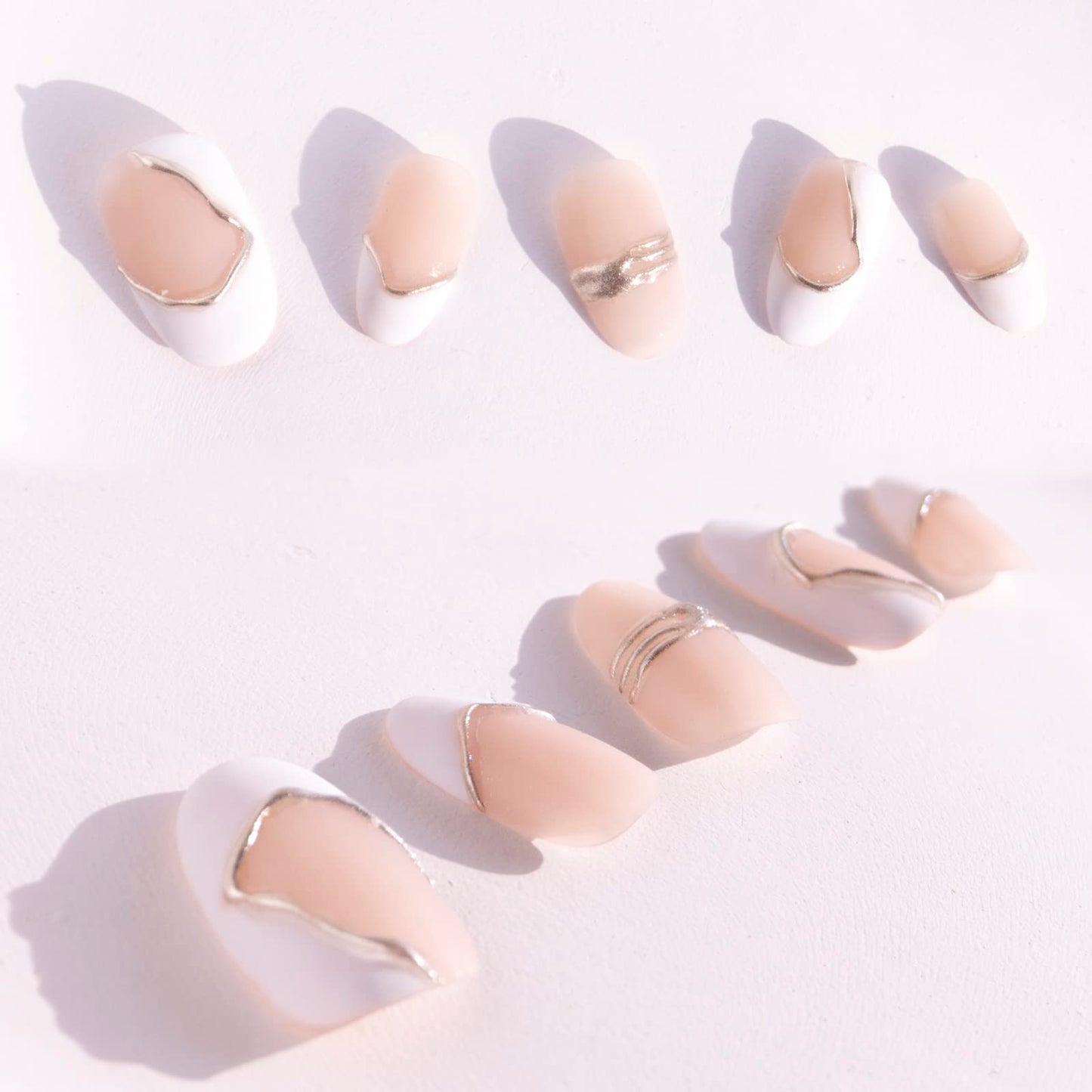 Light Rain Press on Nails - Milk, 3D Handmade white Reusable Gel UV Finished False nails, Hand-Painted with Design by Professional Manicurist, Medium Oval, Large Size