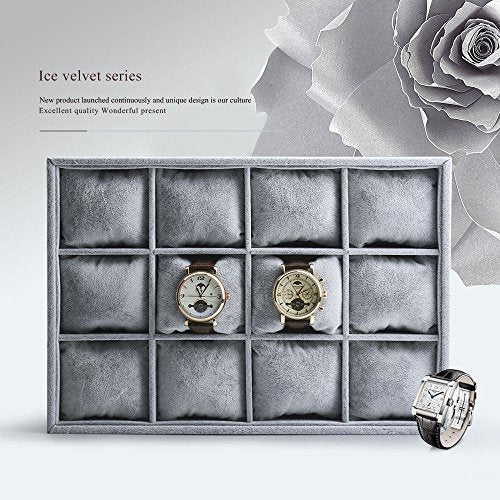 Oirlv Premium Velvet 12 Grid Jewelry Organizer Tray with Removable Pillow Watch Organizer Jewelry Tray Bracelet Bangle Watch Display Holder - size: 12 Grid Tray with Pillow