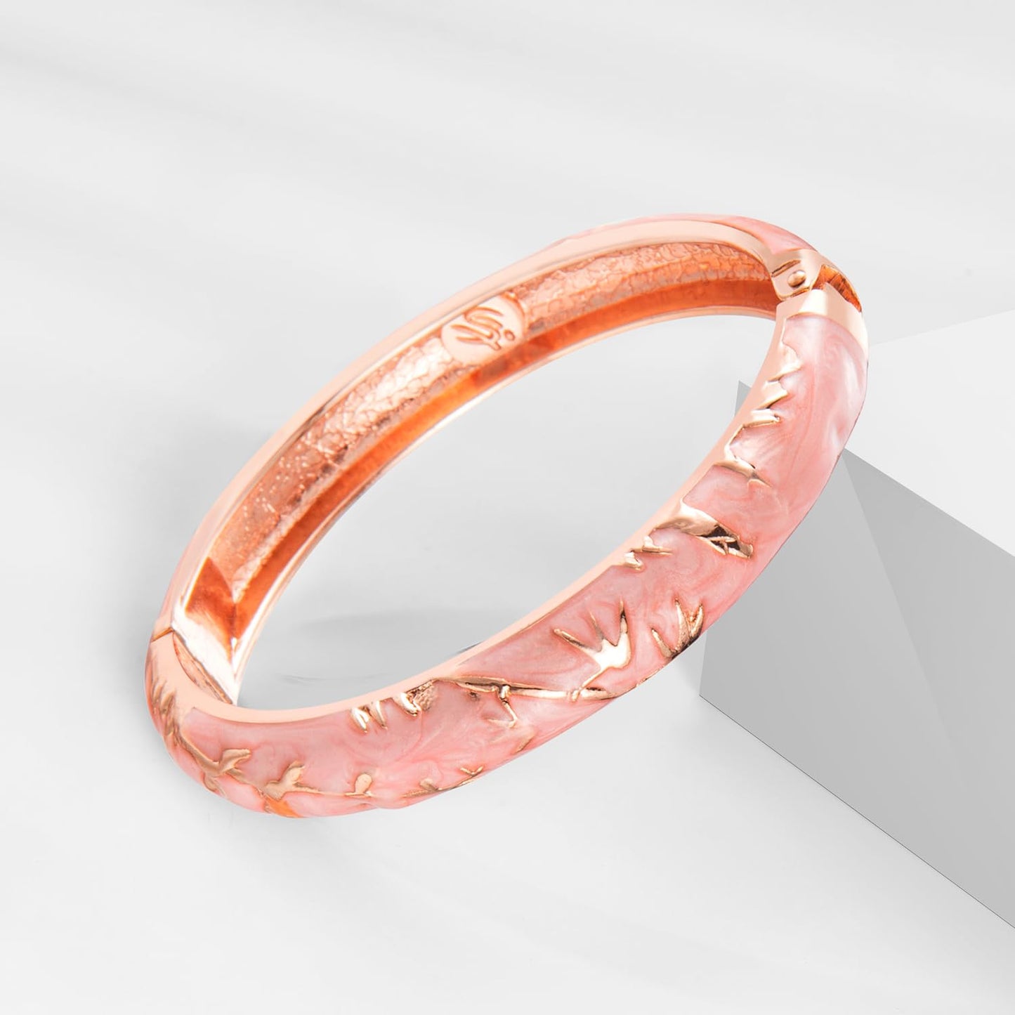 UJOY Vintage Cloisonne Bracelet Beautiful Flower Enamel Hinge Gold Plated Rose Bangles Jewelry for Women's Gifts 55A 3pcs Pink