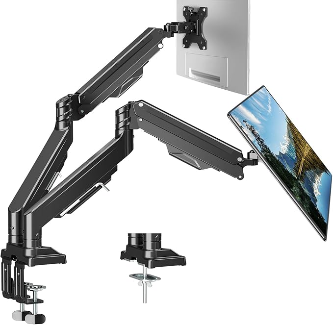 ErgoFocus Dual Monitor Mount for Screens up to 43", Heavy Duty Ultrawide Dual Monitor Arm Holds 2.2-33lbs Each, Premium Gas Spring Adjustable Computer Monitor Stand for 2 Monitors, VESA Desk Mount
