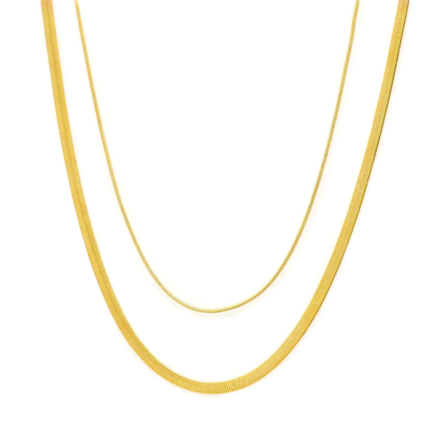 MAIKERDER Layered Necklaces for Women, 18K Gold Plated Layering Necklaces Stackable Thin Snake Chain Choker Flat Herringbone Necklace Dainty Stacking Simple Gold Necklace for Women Trendy Non Tarnish