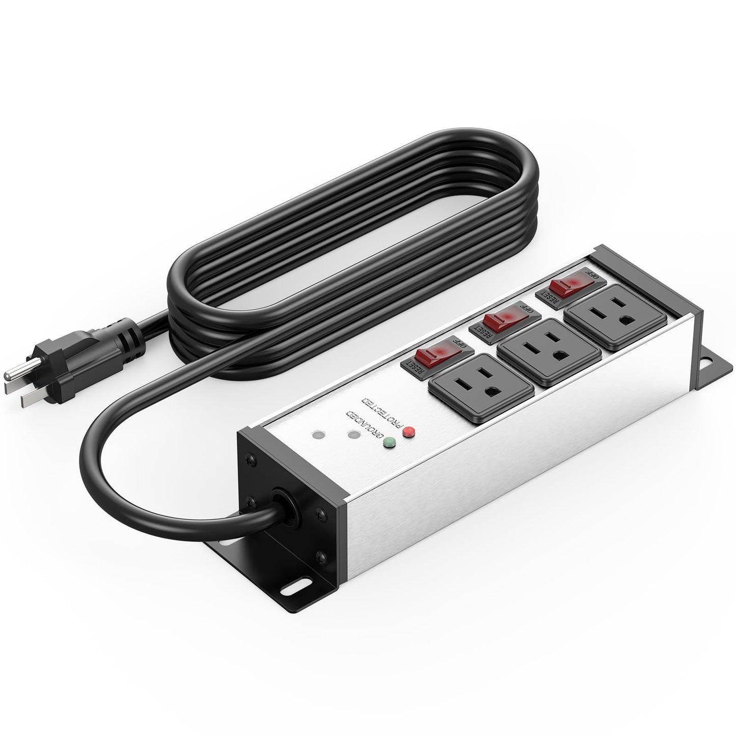 CCCEI 3 Outlet Heavy Duty Surge Protector Power Strip 20 Amp Individual Switches. 12 Gauge Extension Cord, Overload, Ground Protection. Garage Wall Mount Electric Extender, 6FT, Silver.