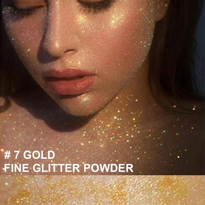 Gold Glitter Spray for Face and Body, Rich Color Loose Shimmer Powder Long Lasting Sparkly Spray High Gloss Makeup for Women Rave Festival Prom Stage Wedding Party, #7