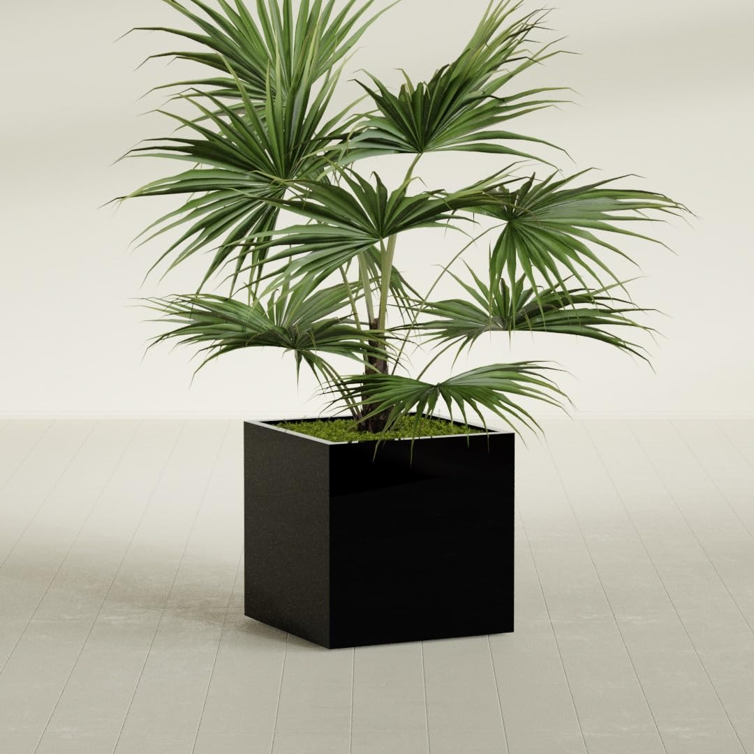 Greenline Jack Square Cube Planter - Indoor/Outdoor Large Fiberglass Lightweight Planter - 28" x 28" x 28" (Gloss Black)