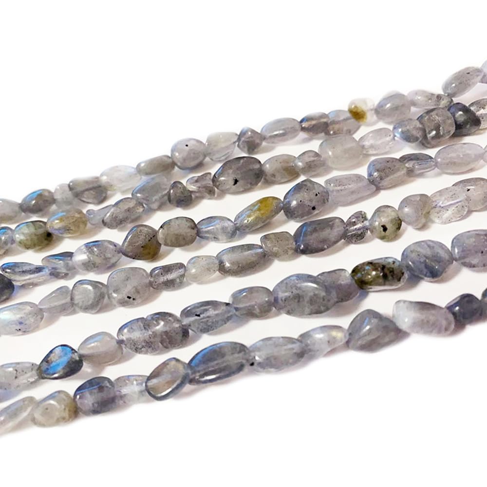 jodaying 6-8mm Natural Labradorite Nuggets Oval Free Tumbled Pebble Semi Precious Gemstone Loose Stone Beads Approx 15.5 inch for DIY Jewelry Making