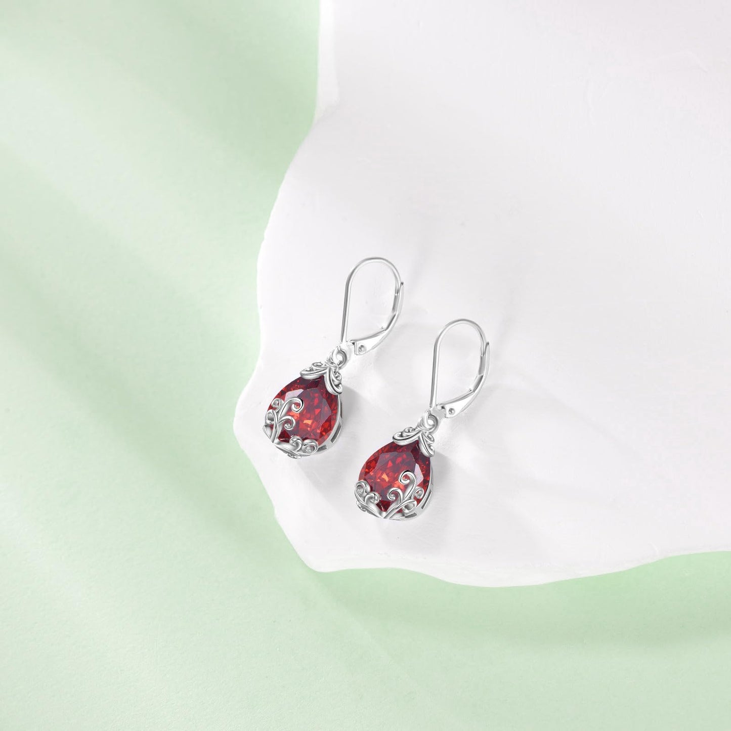 POPLYKE BirthStone Teardrop Drop Dangle Earrings Sterling Silver Garnet Leverback Earrings January Birthstone Jewelry Gifts for Women