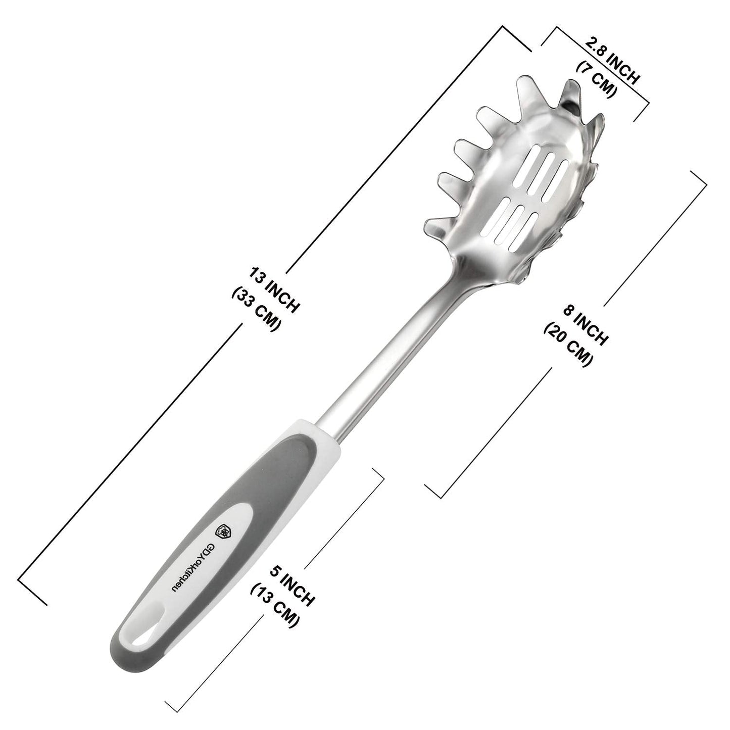 Premium Spaghetti Spoon Server Set - Stainless Steel Slotted Pasta Spoon and Fork with Comfortable Grip Design - Ideal for Serving and Straining Spaghetti, Noodles, and More - Set of 2 With Bonus Gift