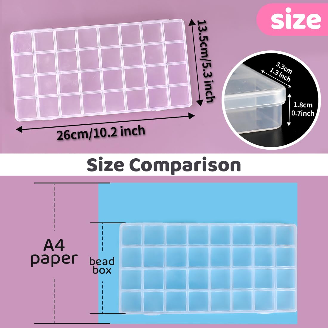 Eppingwin 32 Grids Bead Organizer, Craft Organizers and Storage, Acrylic Organizers, plastic Bead Organizer Box for Crafts Organizing Storing (4 pack)