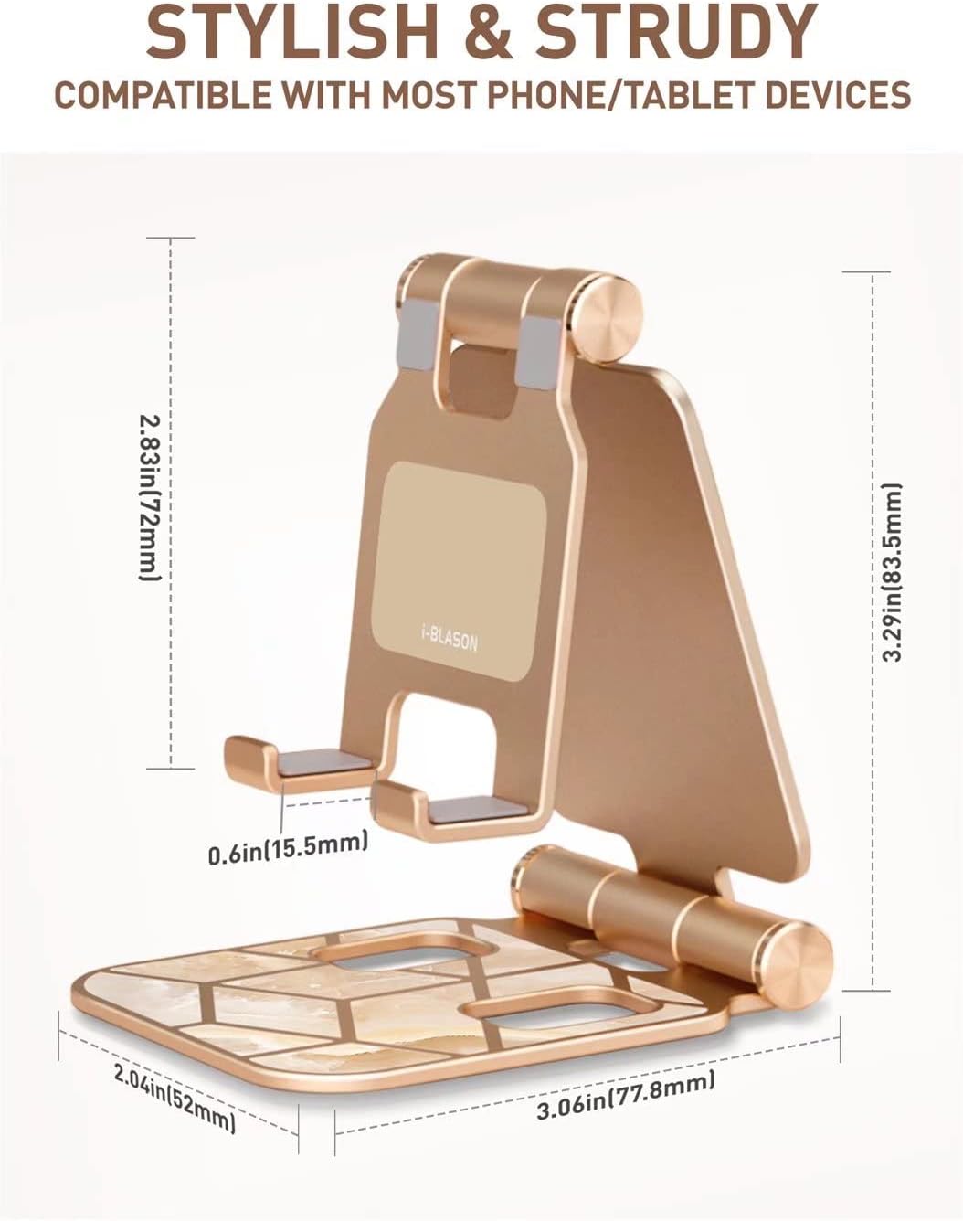 i-Blason Cell Phone Stand for Desk, Cell Phone Holder, Fits All Smart Phones, iPhone 16 15 14 13 Pro Max, Foldable Phone Stand Holder, Gold