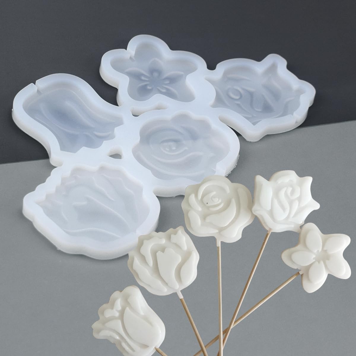 mostsom 2pcs/lot Rose Shape Silicone Mold Lollipop Mould Children Kids DIY Baking Tools for Chocolate Candy Biscuit Home Kitchen Accessories (F_ Rose Flower)