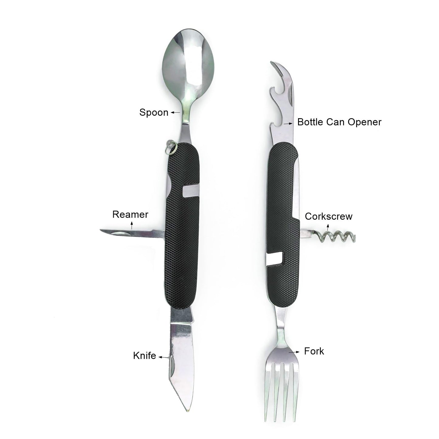 Cluck 6-in-1 Multi-Function Camping Utensil Flatware Set Detachable Spoon Fork Knife Combo Mess Kit with Carrying Pouch (Red + Black)